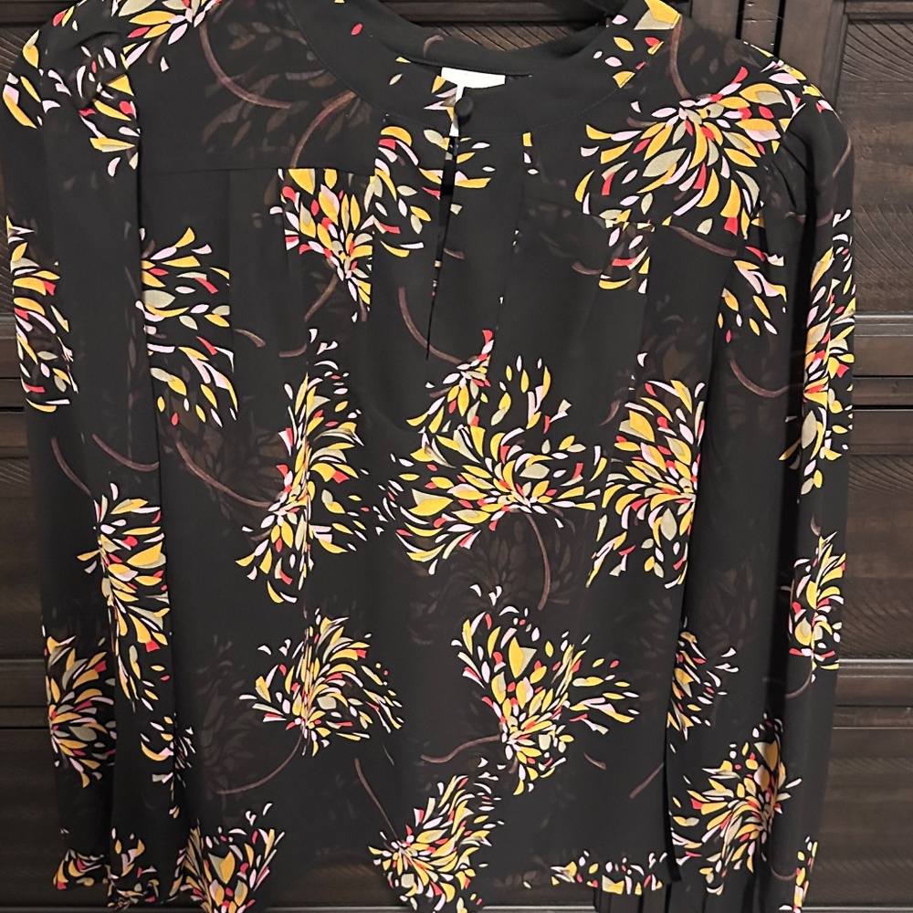CAbi Black Floral Blouse with Mustard & Rust Accents - Picture 2 of 3